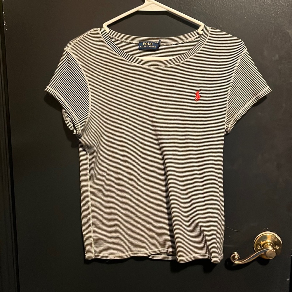 Polo Ralph Lauren black & white stripped cotton t shirt- size L